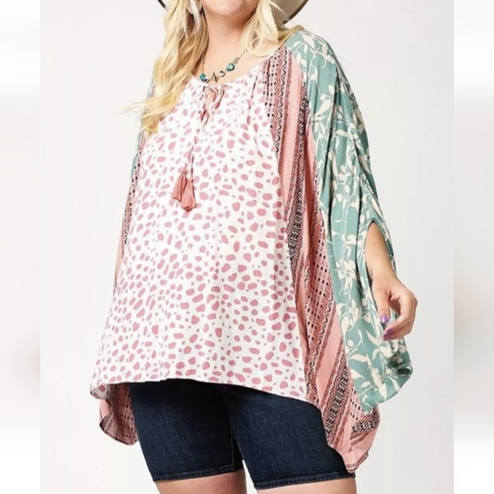 NWT Gigio by Umgee Animal Print Floral Tunic Women's M Multicolor Artsy Retro